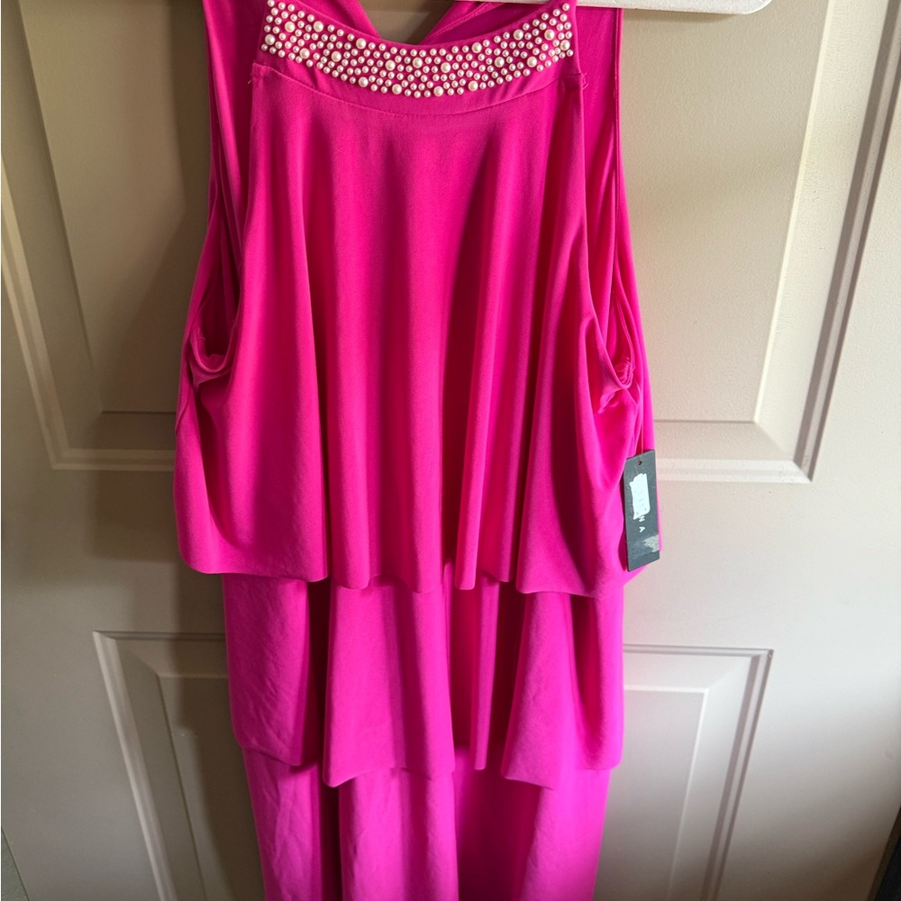 Tiana B. Pink Midi Dress with Embellished Neckline